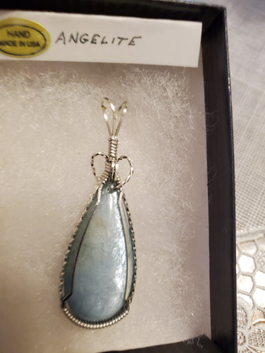 Custom Wire Wrapped Double Sided Angelite Necklace/Pendant Sterling Silver