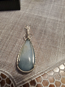 Custom Wire Wrapped Double Sided Angelite Necklace/Pendant Sterling Silver