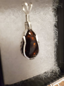 Custom Wire Wrapped Mexican Fire Agate Necklace/Pendant Sterling Silver