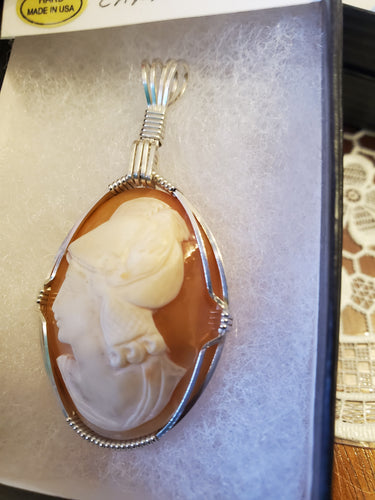 Custom Wire Wrapped Vintage Cameo Necklace/Pendant Sterling Silver