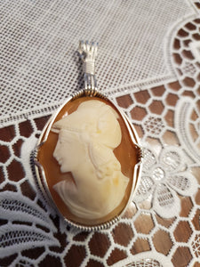 Custom Wire Wrapped Vintage Cameo Necklace/Pendant Sterling Silver