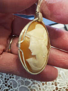 Custom Wire Wrapped Vintage Cameo Necklace/Pendant Sterling Silver
