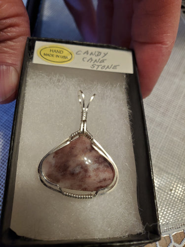 Custom Wire Wrapped Candy Cane Stone Necklace/Pendant Sterling Silver