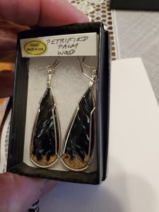 Custom Wire Wrapped Petrified Palm Wood Earrings Sterling Silver