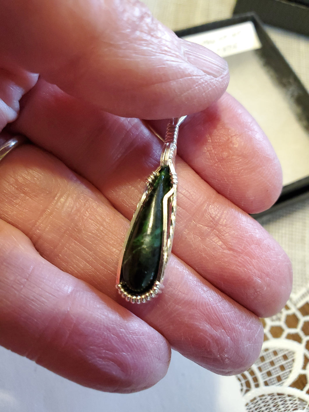 Custom Wire Wrapped Maw Sit Sit Jade Necklace/Pendant Sterling Silver