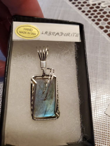 Custom Wire Wrapped Labradorite Necklace/Pendant in Sterling Silver