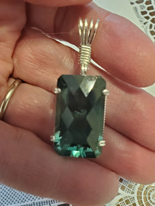 Custom Wire Wrapped Faceted Aquamarine Necklace/Pendant Sterling Silver