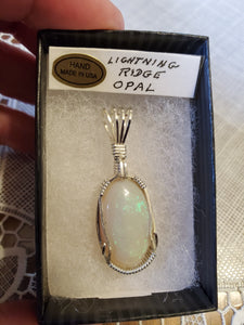 Custom Wire Wrapped Lightning Ridge Opal Necklace/Pendant Sterling Silver
