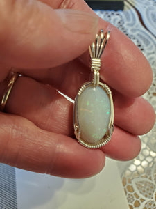 Custom Wire Wrapped Lightning Ridge Opal Necklace/Pendant Sterling Silver