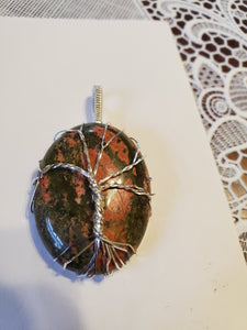 Custom Wire Wrapped Unakite Tree Of Life Necklace/Pendant Sterling Silver