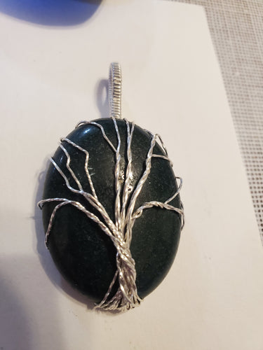 Custom Wire Wrapped Jade Tree Of Life Necklace/Pendant Sterling Silver