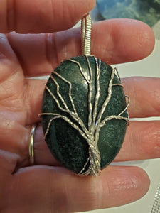 Custom Wire Wrapped Jade Tree Of Life Necklace/Pendant Sterling Silver