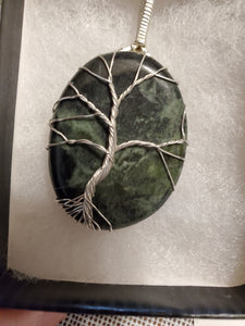 Custom Wire Wrapped Jade Tree Of Life Necklace/Pendant in Sterling Silver