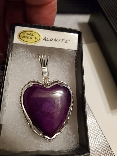 Custom Wire Wrapped Purple Alunite Heart Necklace/Pendant Sterling Silver