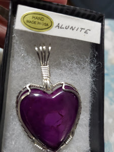 Custom Wire Wrapped Purple Alunite Heart Necklace/Pendant Sterling Silver