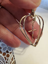 Load image into Gallery viewer, Custom Wire Wrapped Double Heart with Floating Cross Necklace/Pendant in Sterling Silver