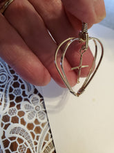 Load image into Gallery viewer, Custom Wire Wrapped Double Heart with Floating Cross Necklace/Pendant in Sterling Silver