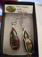 Load image into Gallery viewer, Custom Wire Wrapped Multi Copper Shell &amp; Turquoise Earrings Sterling Silver