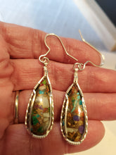 Load image into Gallery viewer, Custom Wire Wrapped Multi Copper Shell &amp; Turquoise Earrings Sterling Silver