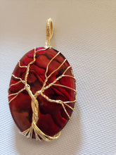 Load image into Gallery viewer, Custom Wire Wrapped Red Paua Shell Tree of Life Necklace/Pendant 14kgf