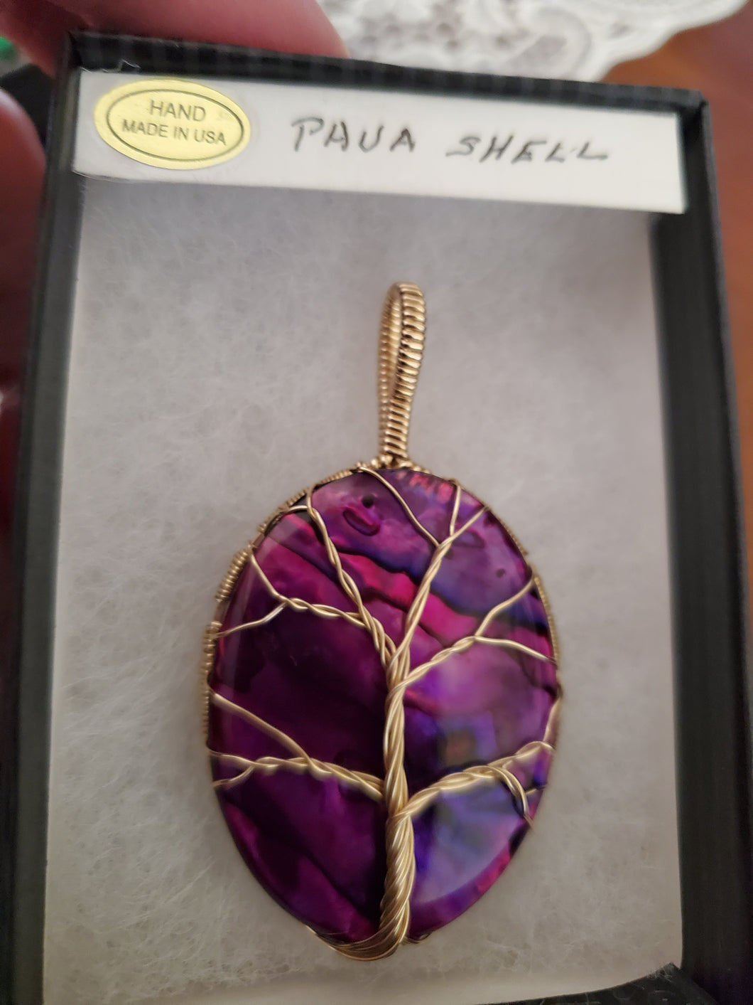 Custom Wire Wrapped Purple Paua Shell Necklace/Pendant 14Kgf