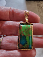 Load image into Gallery viewer, Custom Wire Wrapped Mojave Green Turquoise &amp; Copper Set Earring, Necklace/Pendant