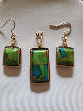 Load image into Gallery viewer, Custom Wire Wrapped Mojave Green Turquoise &amp; Copper Set Earring, Necklace/Pendant