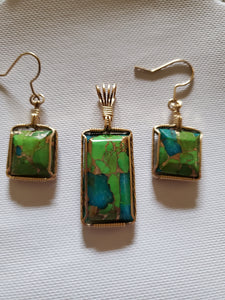 Custom Wire Wrapped Mojave Green Turquoise & Copper Set Earring, Necklace/Pendant