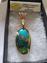 Load image into Gallery viewer, Custom wire wrapped Mojave Green Turquoise &amp; Copper  Necklace/Pendant 14kgf