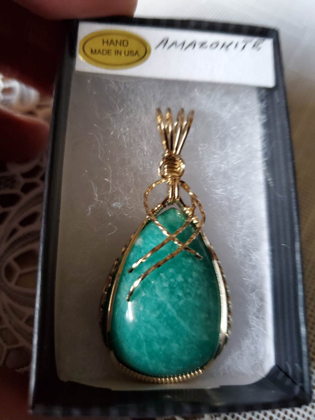 Custom Wire Wrapped Amazonite Virginia Gemstone Necklace/Pendant 14Kgf