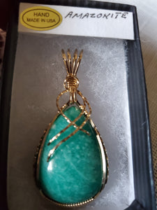 Custom Wire Wrapped Amazonite Virginia Gemstone Necklace/Pendant 14Kgf