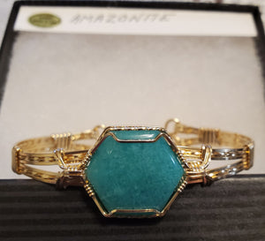 Custom Wire Wrapped Amazonite AAA+ Quality Virginia Gemstone Bracelet 14Kgf Size 7