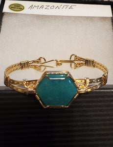 Custom Wire Wrapped Amazonite AAA+ Quality Virginia Gemstone Bracelet 14Kgf Size 7