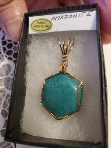 Custom Wire Wrapped Amazonite AAA+ Quality Virginia Gemstone Necklace/Pendant 14kgf