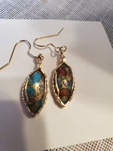 Custom Wire Wrapped Turquoise Oyster & Copper  Earrings 14Kgf