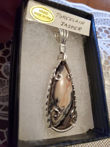 Custom Wire Wrapped Rare Porcelain Jasper Necklace/Pendant Sterling Silver