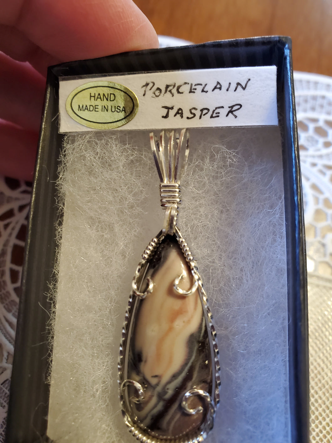 Custom Wire Wrapped Rare Porcelain Jasper Necklace/Pendant Sterling Silver