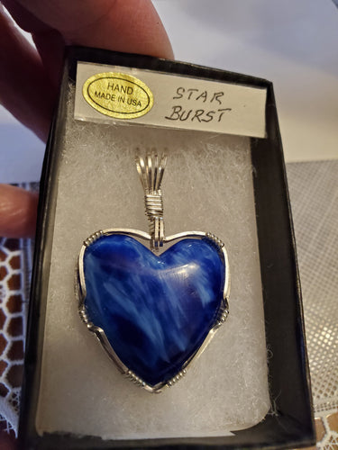 Custom Wire Wrapped Star Burst Heart Necklace/Pendant Sterling Silver