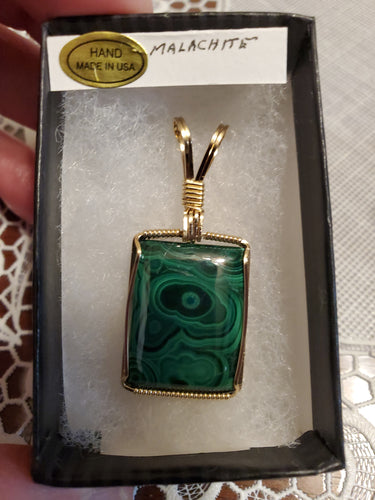 Custom Wire Wrapped Malachite Necklace/Pendant 14 Kgf