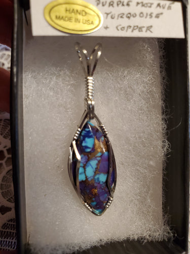 Custom Wire Wrapped Purple Mojave Turquoise & Copper Necklace/Pendant Sterling Silver