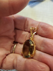 Custom Wire Wrapped Faceted Smokey Quartz Necklace/Pendant 14KGF