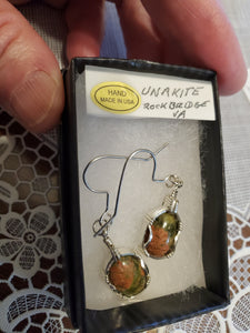Custom Wire Wrapped Unakite from Rockbridge County VA. Earrings Sterling Silver