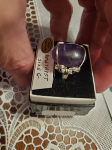 Custom wire wrapped Amethyst Ring Size 6 1/2  Sterling Silver