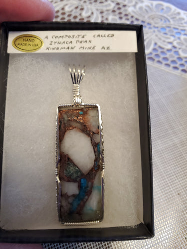 Custom Wire Wrapped Ithaca Peak Turquoise & Copper Kingman Mine AZ Necklace/Pendant Sterling Silver