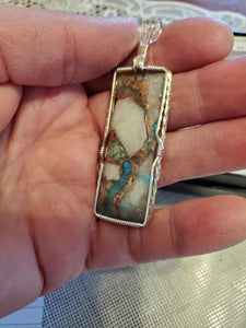 Custom Wire Wrapped Ithaca Peak Turquoise & Copper Kingman Mine AZ Necklace/Pendant Sterling Silver
