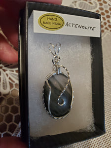 Custom Wire Wrapped Actenolite Necklace/Pendant Sterling Silver