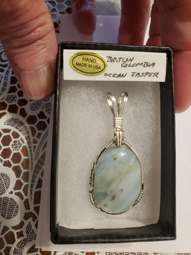 Custom Wire Wrapped British Columbia Ocean Jasper Necklace/Pendant  Sterling Silver