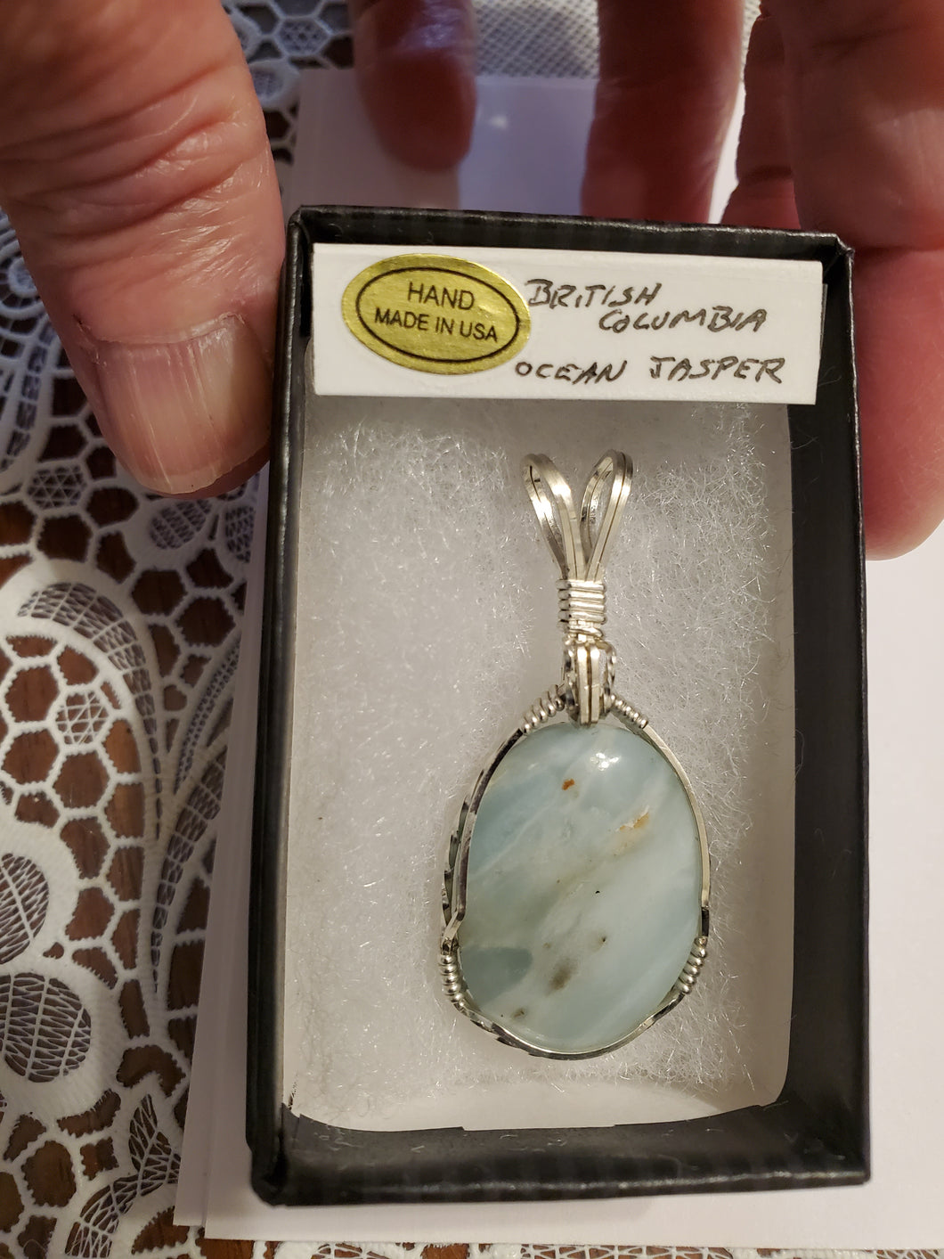 Custom Wire Wrapped British Columbia Ocean Jasper Necklace/Pendant  Sterling Silver