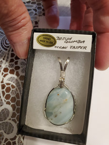 Custom Wire Wrapped British Columbia Ocean Jasper Necklace/Pendant  Sterling Silver