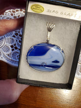 Load image into Gallery viewer, Custom Wire Wrapped Blue Slag Glass Necklace/Pendant Sterling Sterling